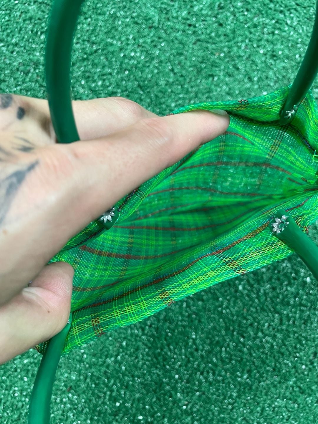 Mexican Mercado Bag Mini Green Plaid Plastic Mesh Tote Purse 6
