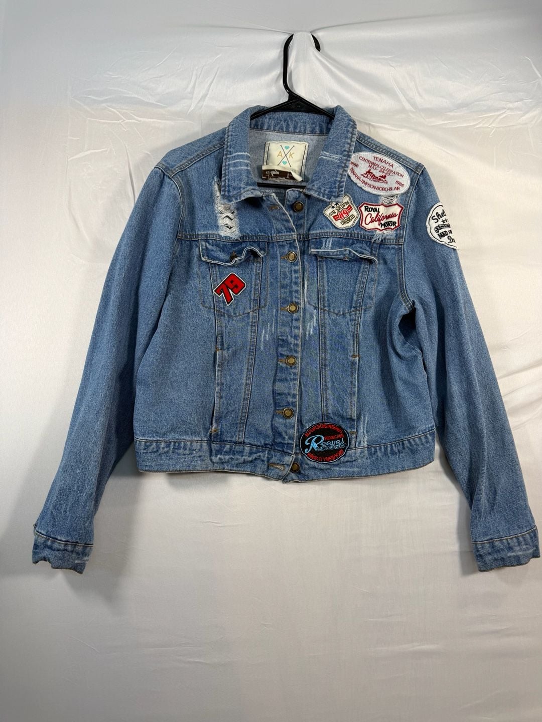 Angel Kiss Denim Jacket Size 1X-Large Distressed Patched Blue 2