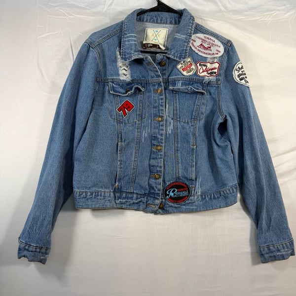 Angel Kiss Denim Jacket Size 1X-Large Distressed Patched Blue