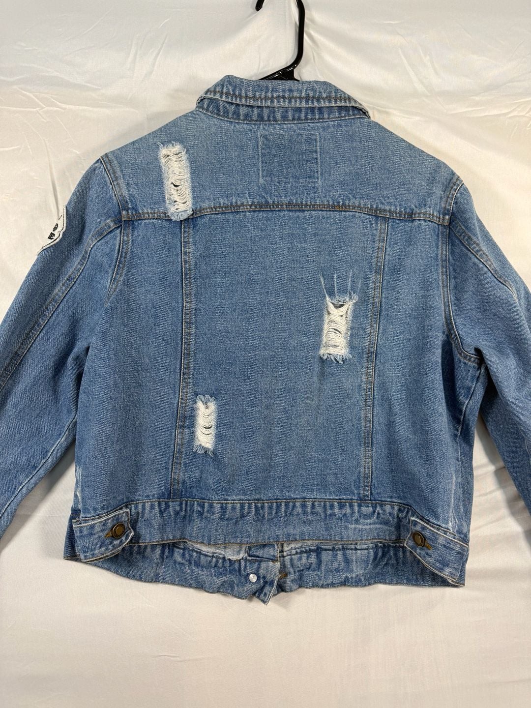 Angel Kiss Denim Jacket Size 1X-Large Distressed Patched Blue 6