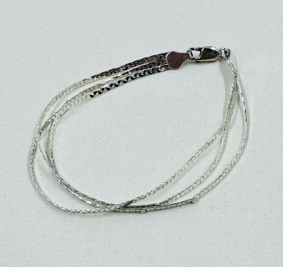 Vintage Italian 925 Sterling Silver Three Strand Flat Woven Bracelet 2