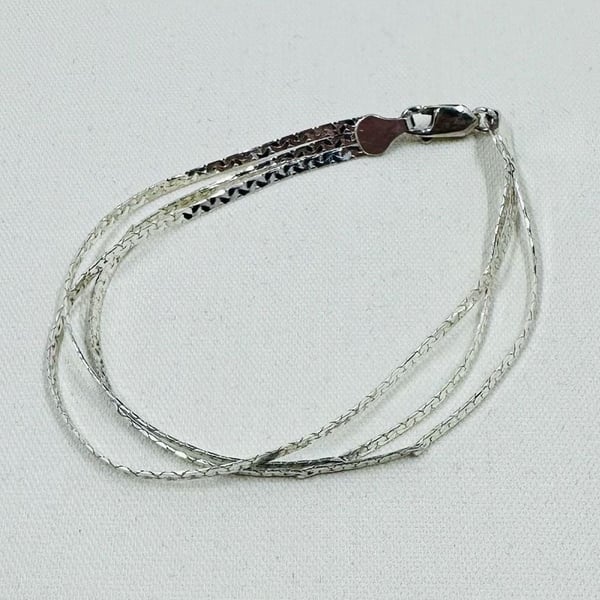 Vintage Italian 925 Sterling Silver Three Strand Flat Woven Bracelet