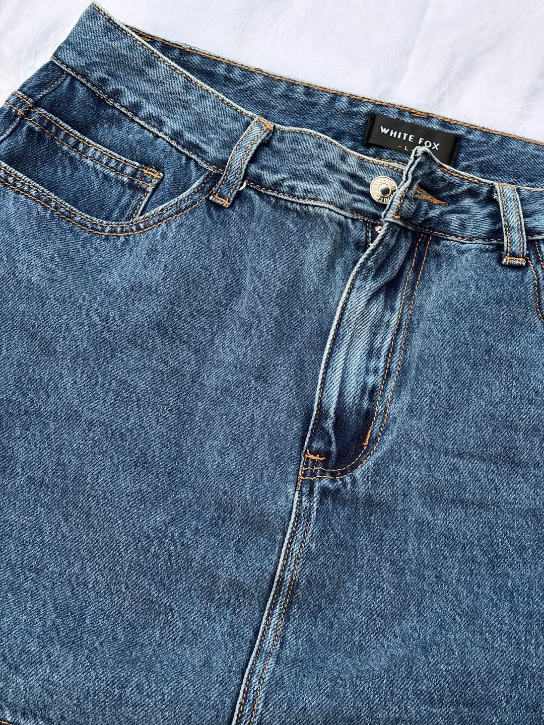 White Fox Denim Skirt Size L 4