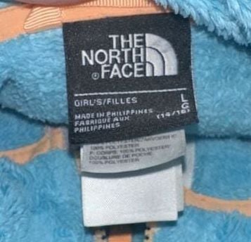 Youth L North Face Fleece Jacket Osito Full Zip Aqua Blue Girls 14/16 2