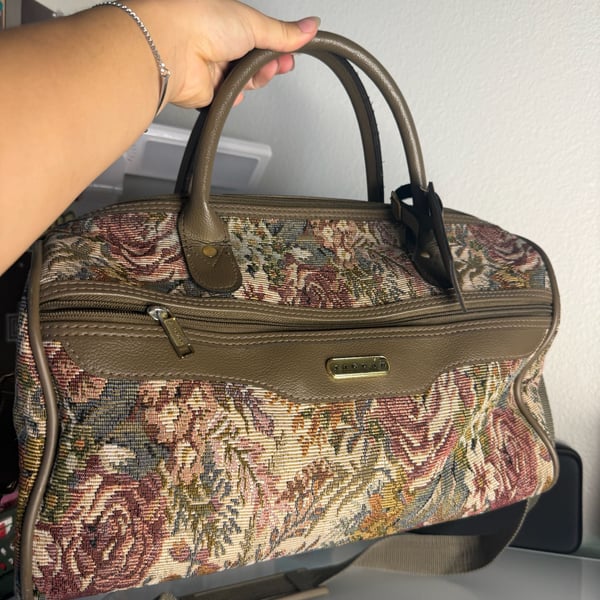 Vintage Jaguar Floral Tapestry Weekender Travel Luggage Bag