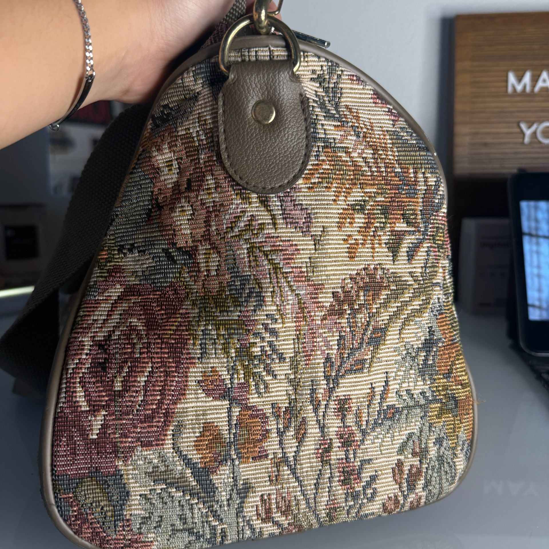 Vintage Jaguar Floral Tapestry Weekender Travel Luggage Bag 6