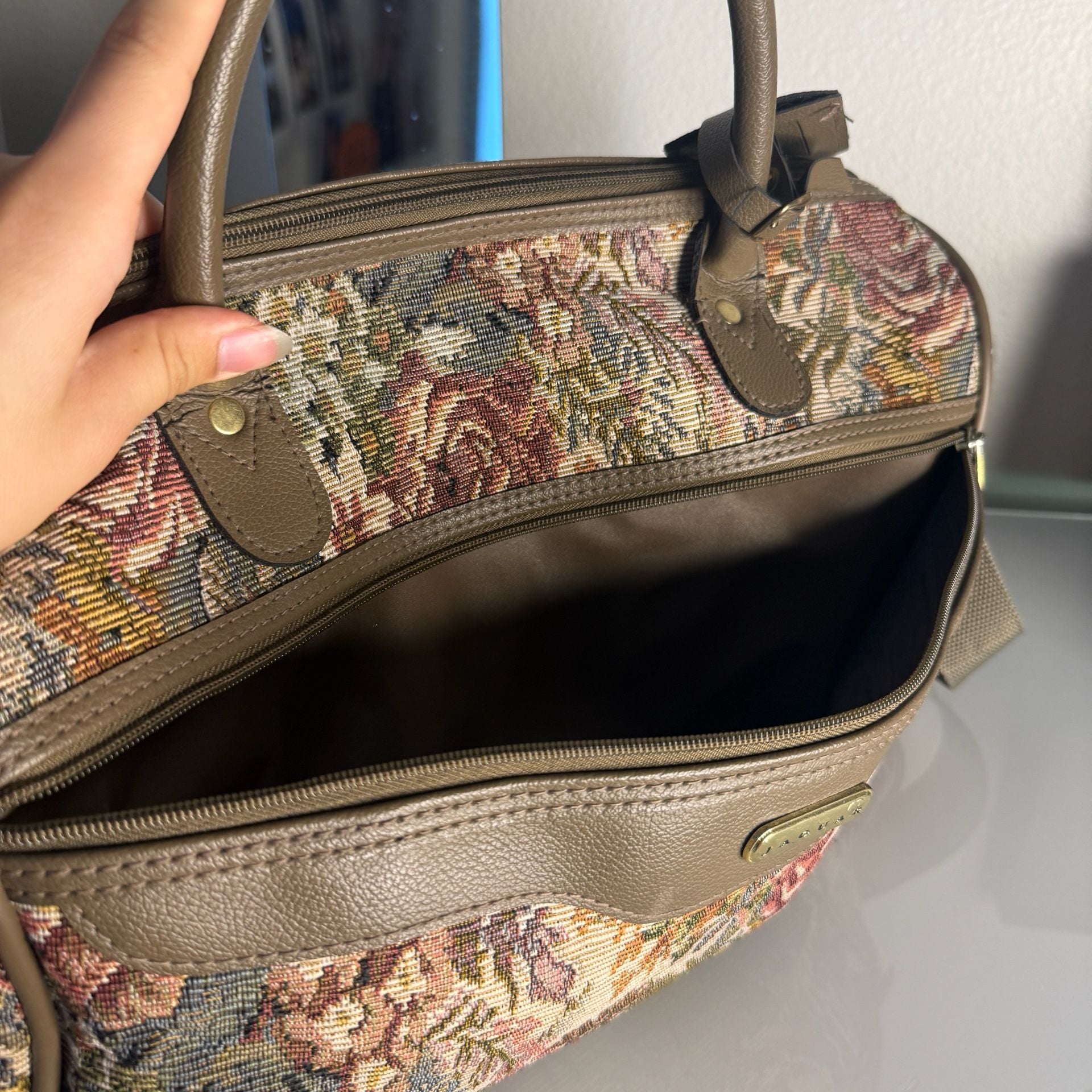 Vintage Jaguar Floral Tapestry Weekender Travel Luggage Bag 7