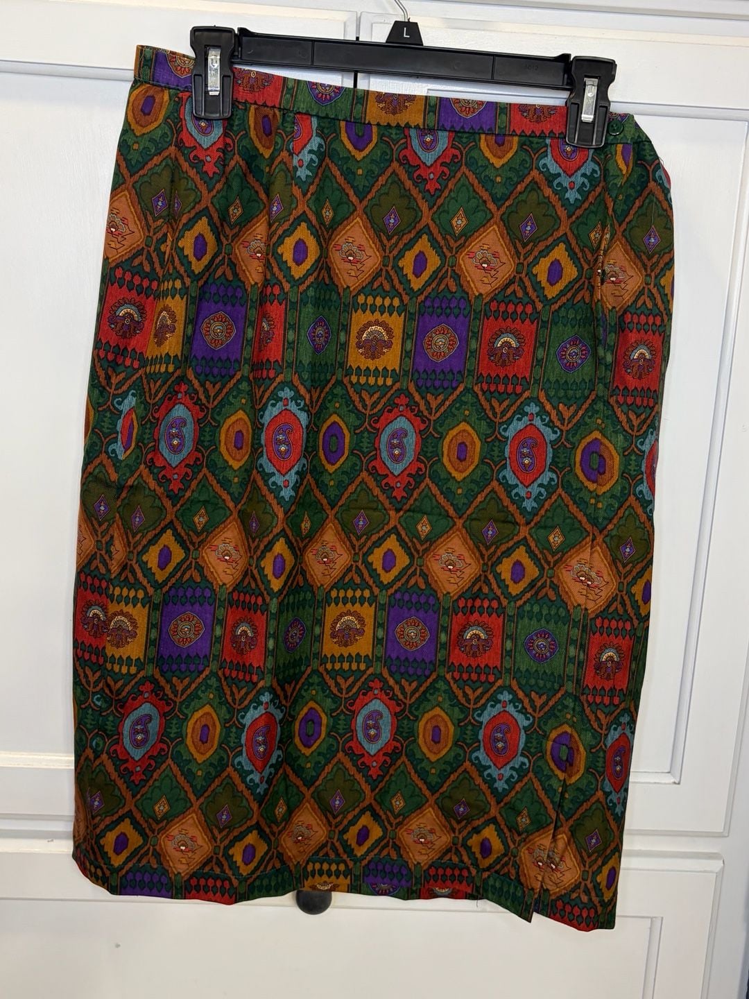 Carlisle Vintage Wool Silk Midi Skirt 14 Boho Tapestry Medallion Print Academia 3