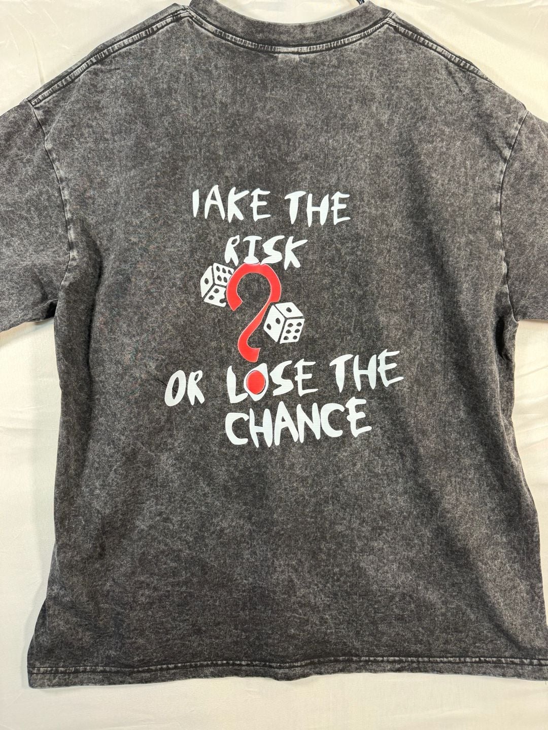 SHEIN Graphic T-Shirt Size L Black Wash Question Mark Dice Letter Print 3