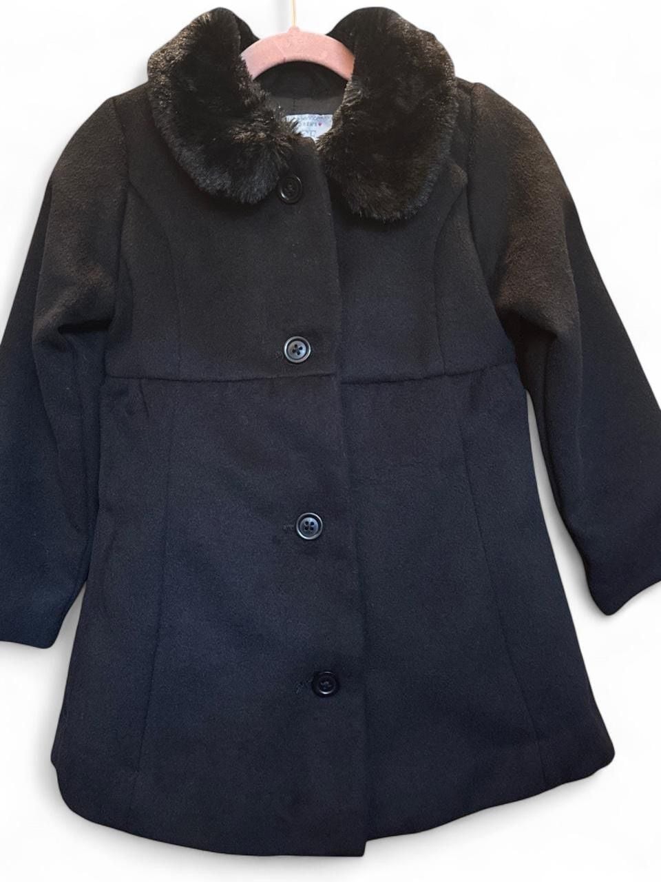 The Children's Place Black Faux Fur Collar Long Sleeve Bow Dress Coat Size 5T 2