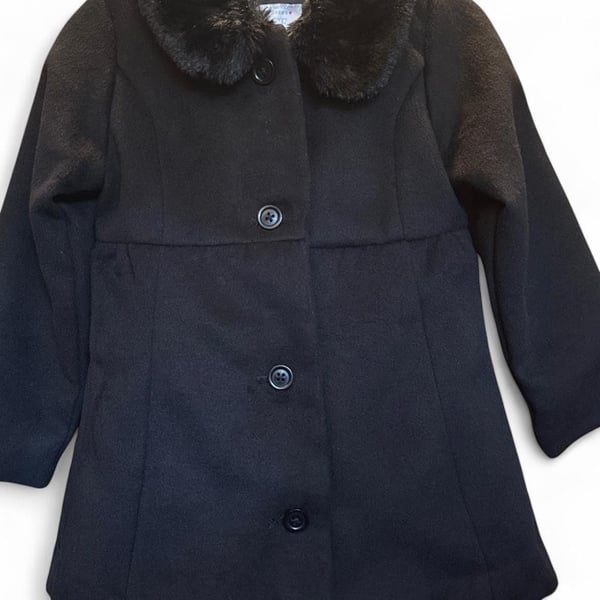 The Children's Place Black Faux Fur Collar Long Sleeve Bow Dress Coat Size 5T