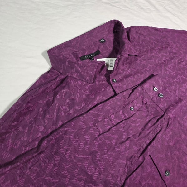 Synrgy Long Sleeve Button Down Shirt Size 2XLT Purple Geometric Print Cotton