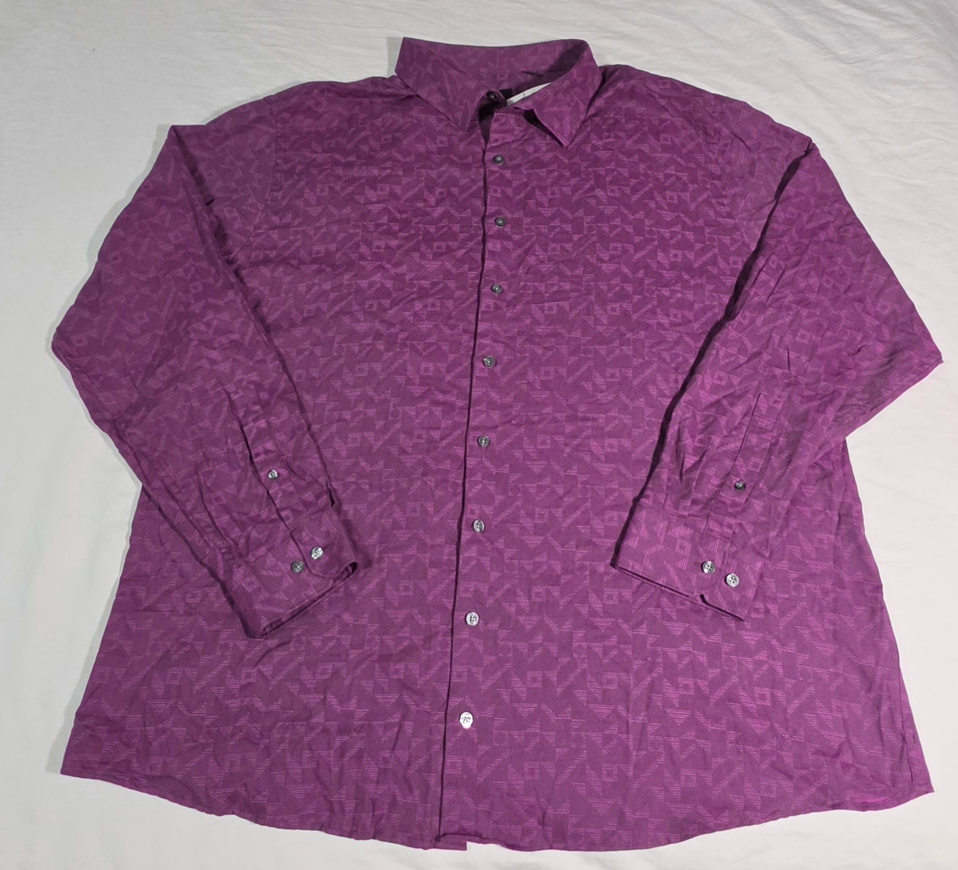 Synrgy Long Sleeve Button Down Shirt Size 2XLT Purple Geometric Print Cotton 3