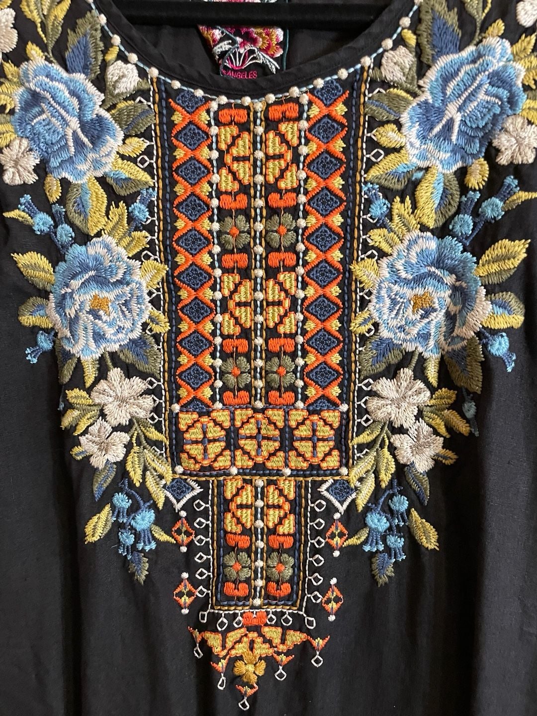 Johnny Was Embroidered Dress Size S Black Floral Short Sleeve Boho Tunic 3