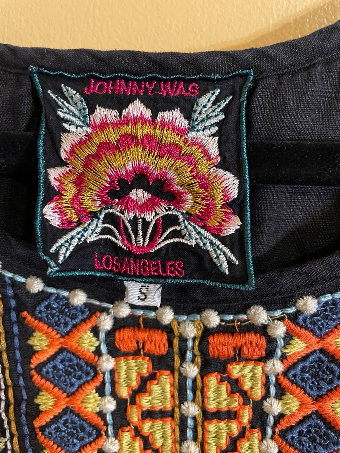 Johnny Was Embroidered Dress Size S Black Floral Short Sleeve Boho Tunic 5