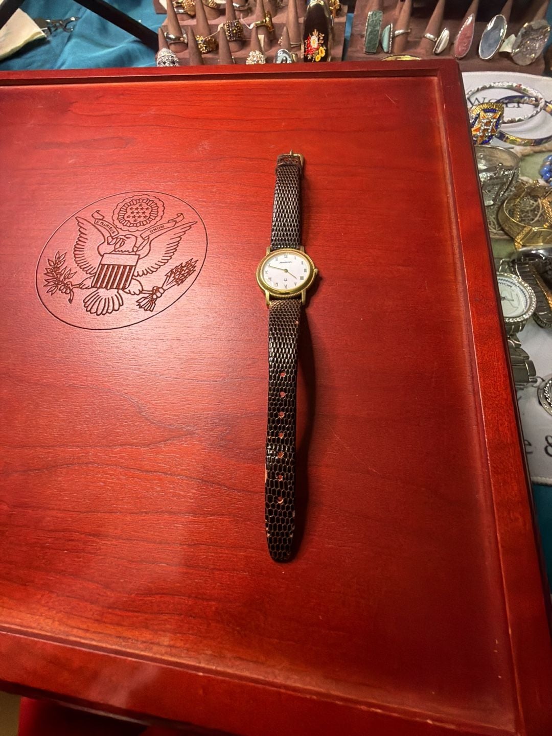 Accutron Swiss Made Gold Plated Ladies Watch with Brown Leather Strap 2
