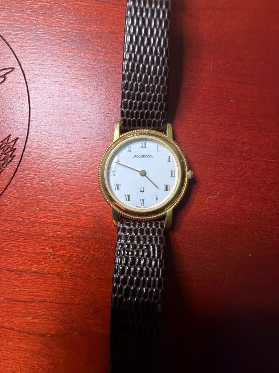 Accutron Swiss Made Gold Plated Ladies Watch with Brown Leather Strap 3
