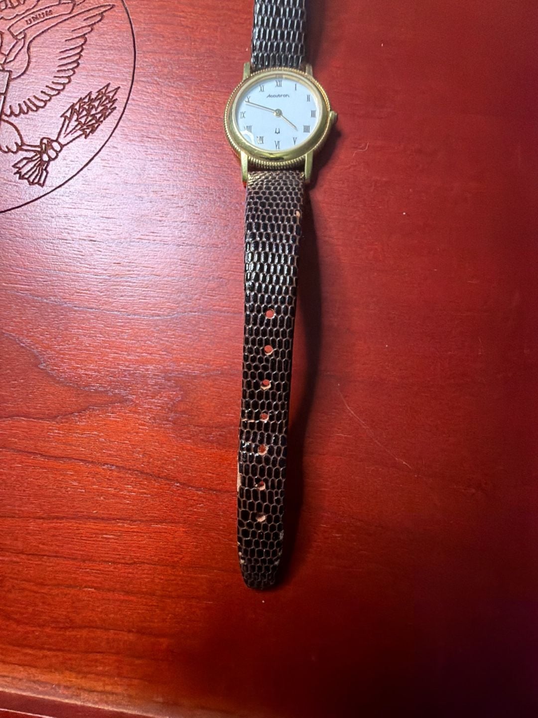 Accutron Swiss Made Gold Plated Ladies Watch with Brown Leather Strap 4