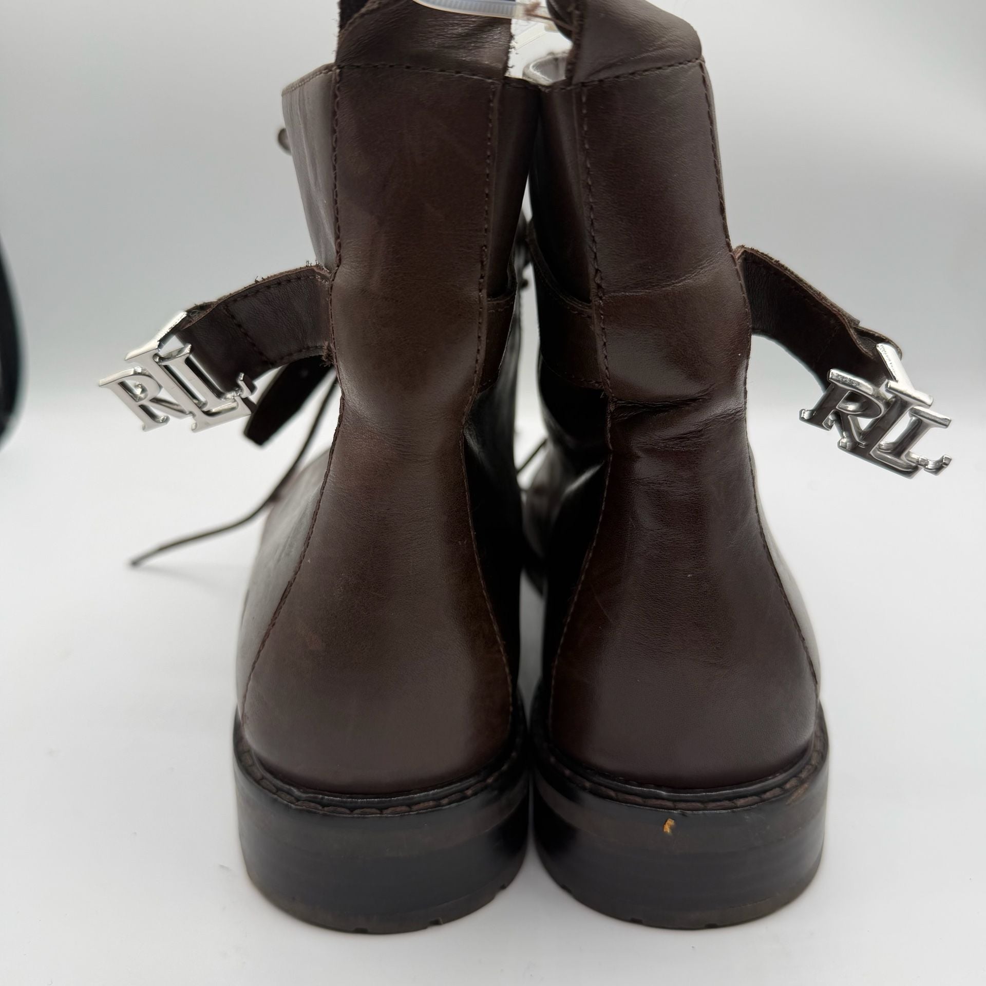 Lauren Ralph Lauren Brown Leather Ankle Boots with Gold Zipper 8