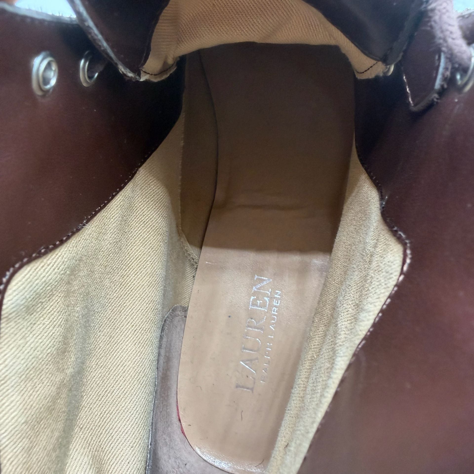 Lauren Ralph Lauren Brown Leather Ankle Boots with Gold Zipper 9