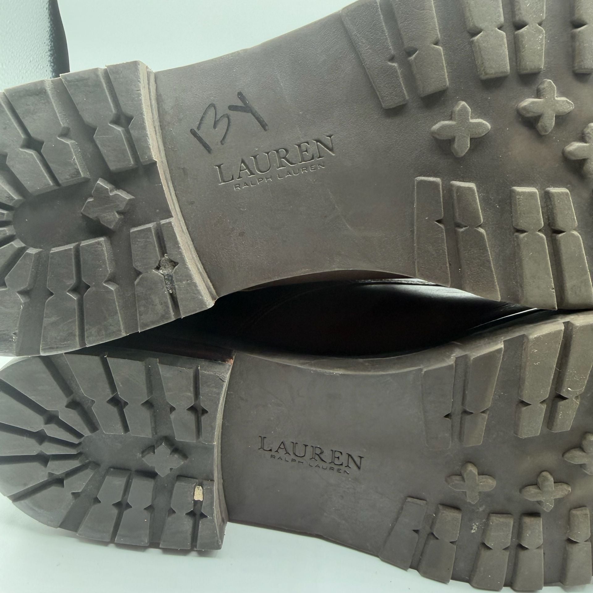 Lauren Ralph Lauren Brown Leather Ankle Boots with Gold Zipper 12