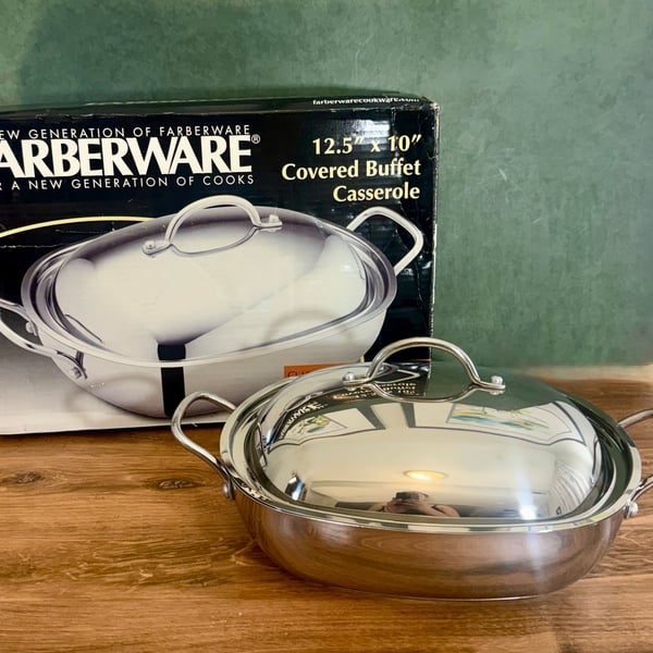 Farberware Covered Buffet Casserole 12.5" x 10" Stainless Steel