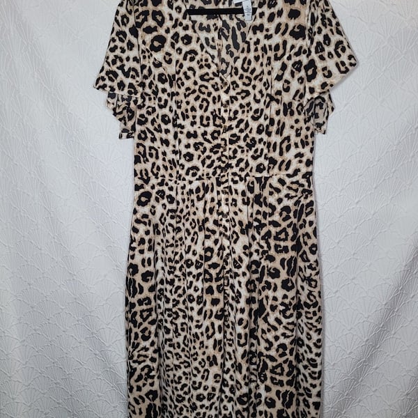 Lane Bryant Plus Size Brown Leopard Print Bow Tie Front Dress