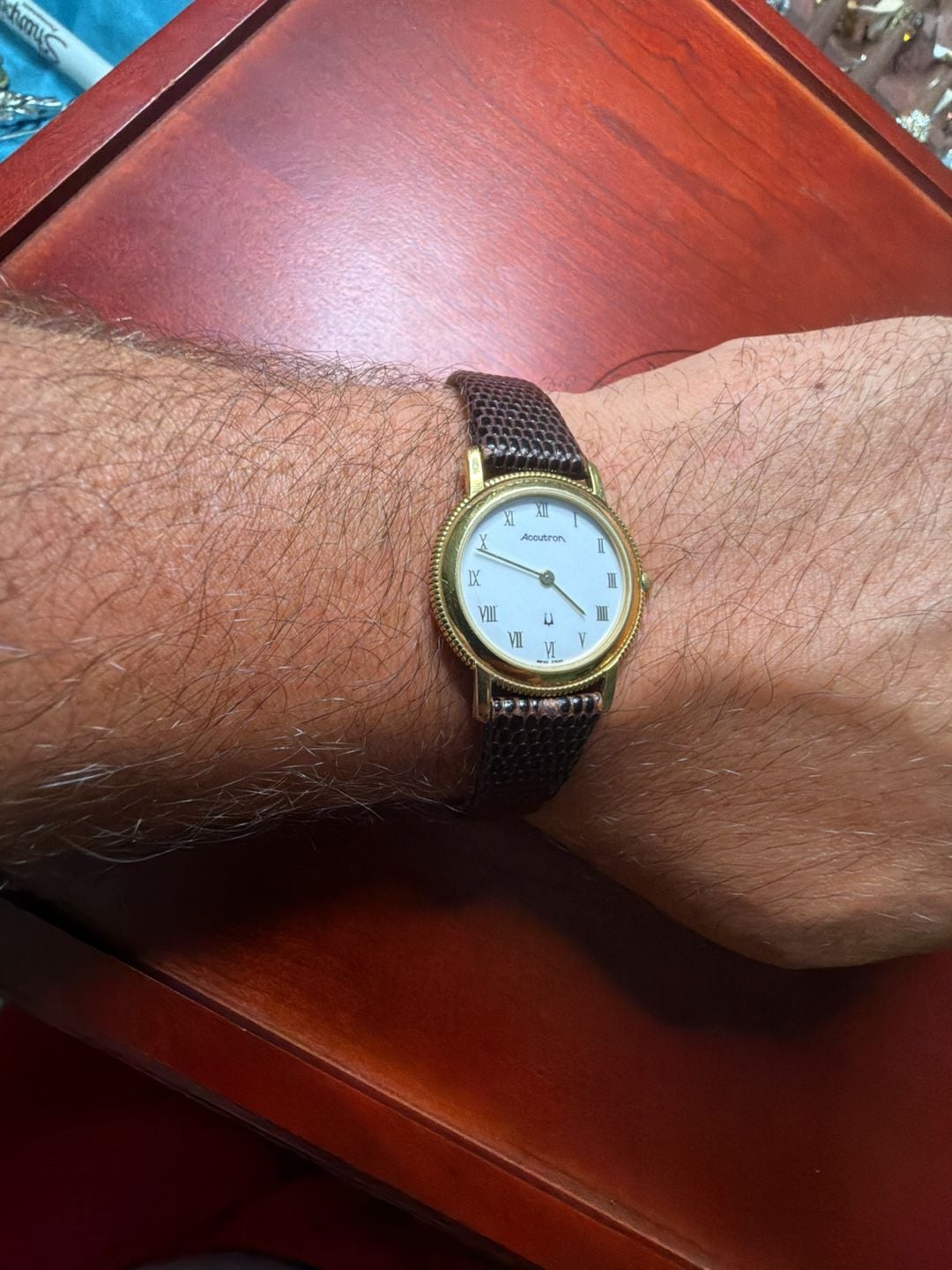 Accutron Swiss Made Gold Plated Ladies Watch with Brown Leather Strap 8
