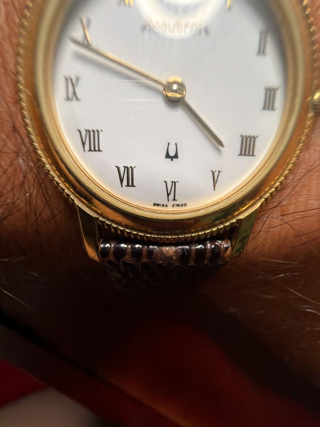 Accutron Swiss Made Gold Plated Ladies Watch with Brown Leather Strap 9