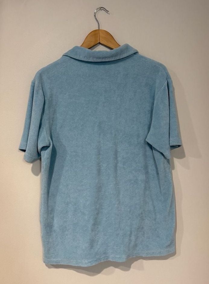 Criquet Terry Camp Shirt Size M Light Blue Button-Up Short Sleeve 3