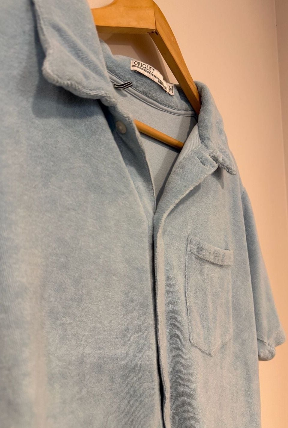Criquet Terry Camp Shirt Size M Light Blue Button-Up Short Sleeve 5