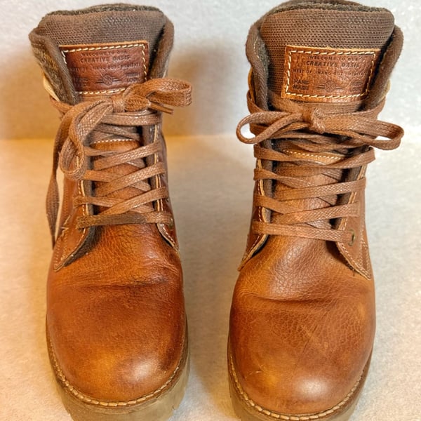 Bullboxer Carmen Women’s 9M Brown Leather Lace Up Block Heel Ankle Boots