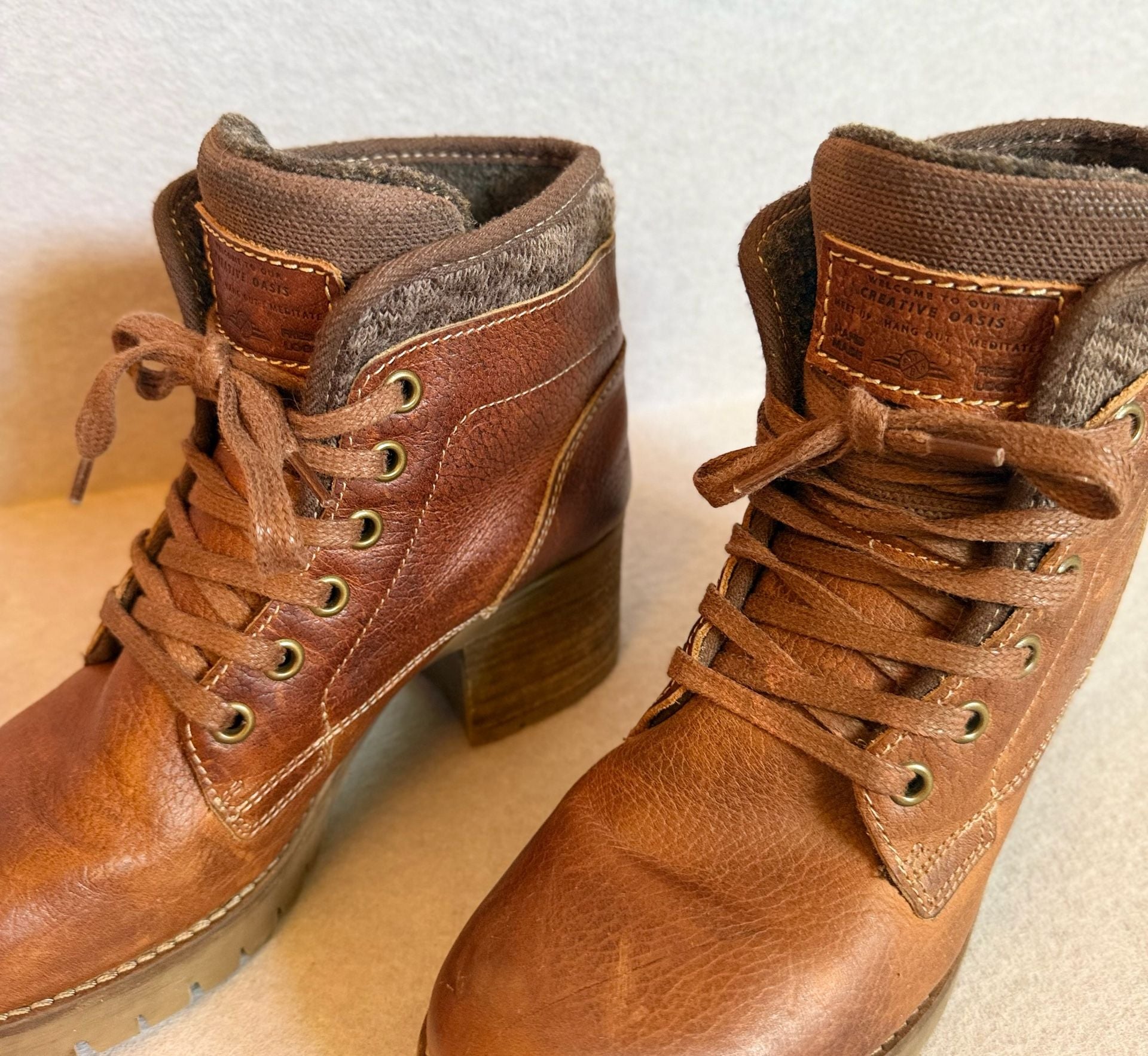Bullboxer Carmen Women’s 9M Brown Leather Lace Up Block Heel Ankle Boots 3