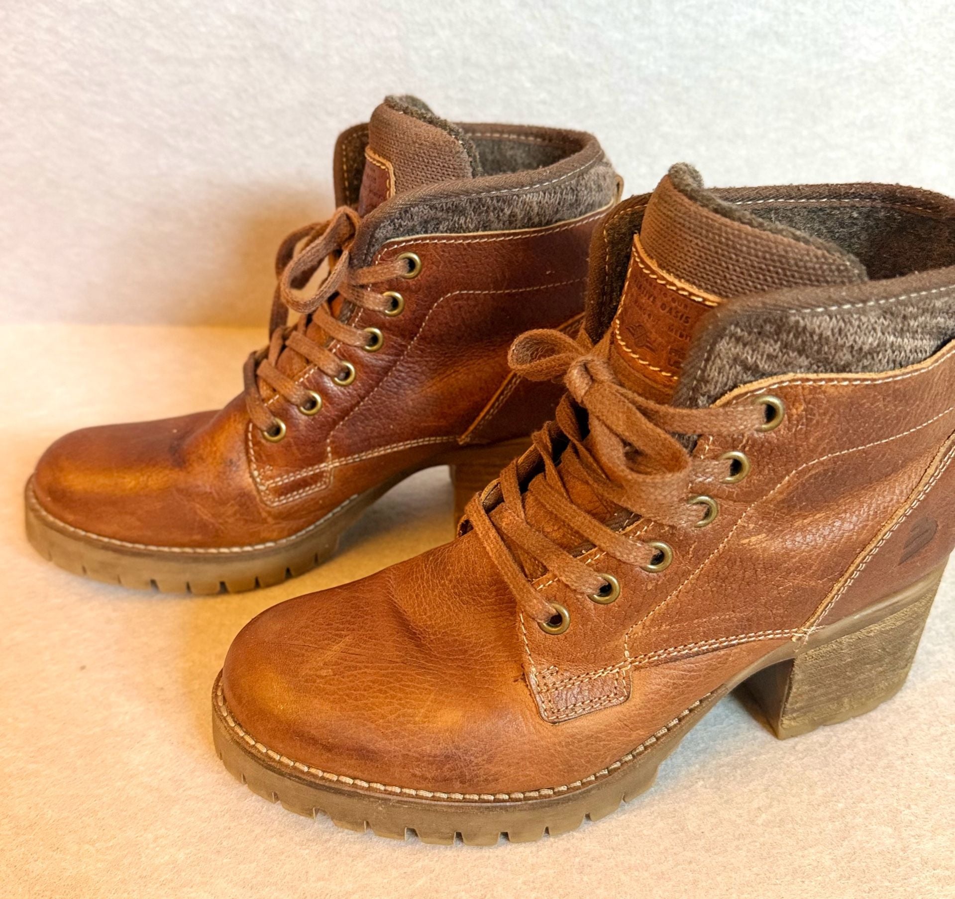 Bullboxer Carmen Women’s 9M Brown Leather Lace Up Block Heel Ankle Boots 4