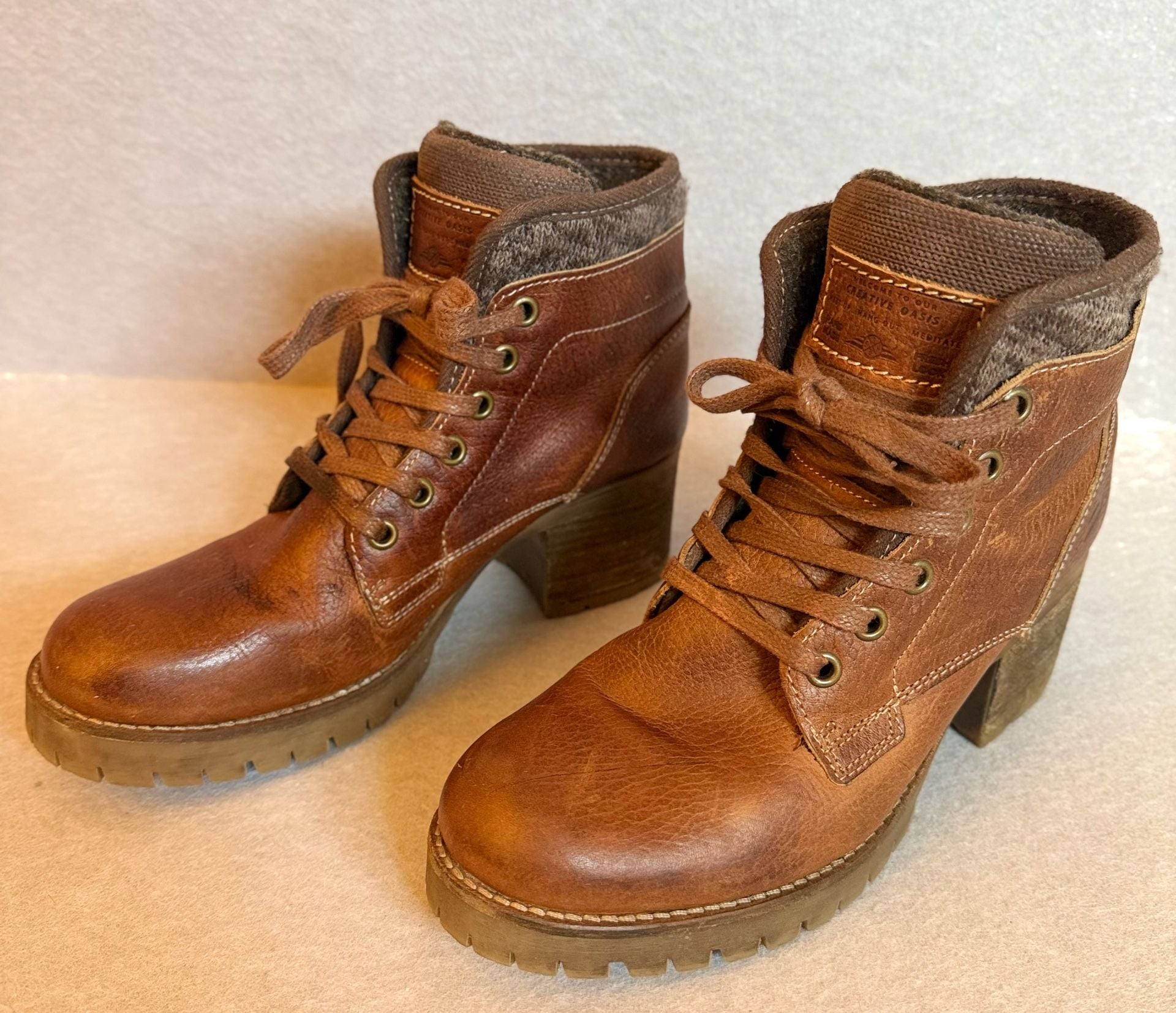 Bullboxer Carmen Women’s 9M Brown Leather Lace Up Block Heel Ankle Boots 5