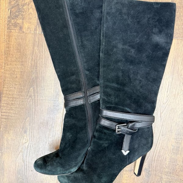 Antonio Melani Suede Knee High Boots Size 10.5 Black High Heel