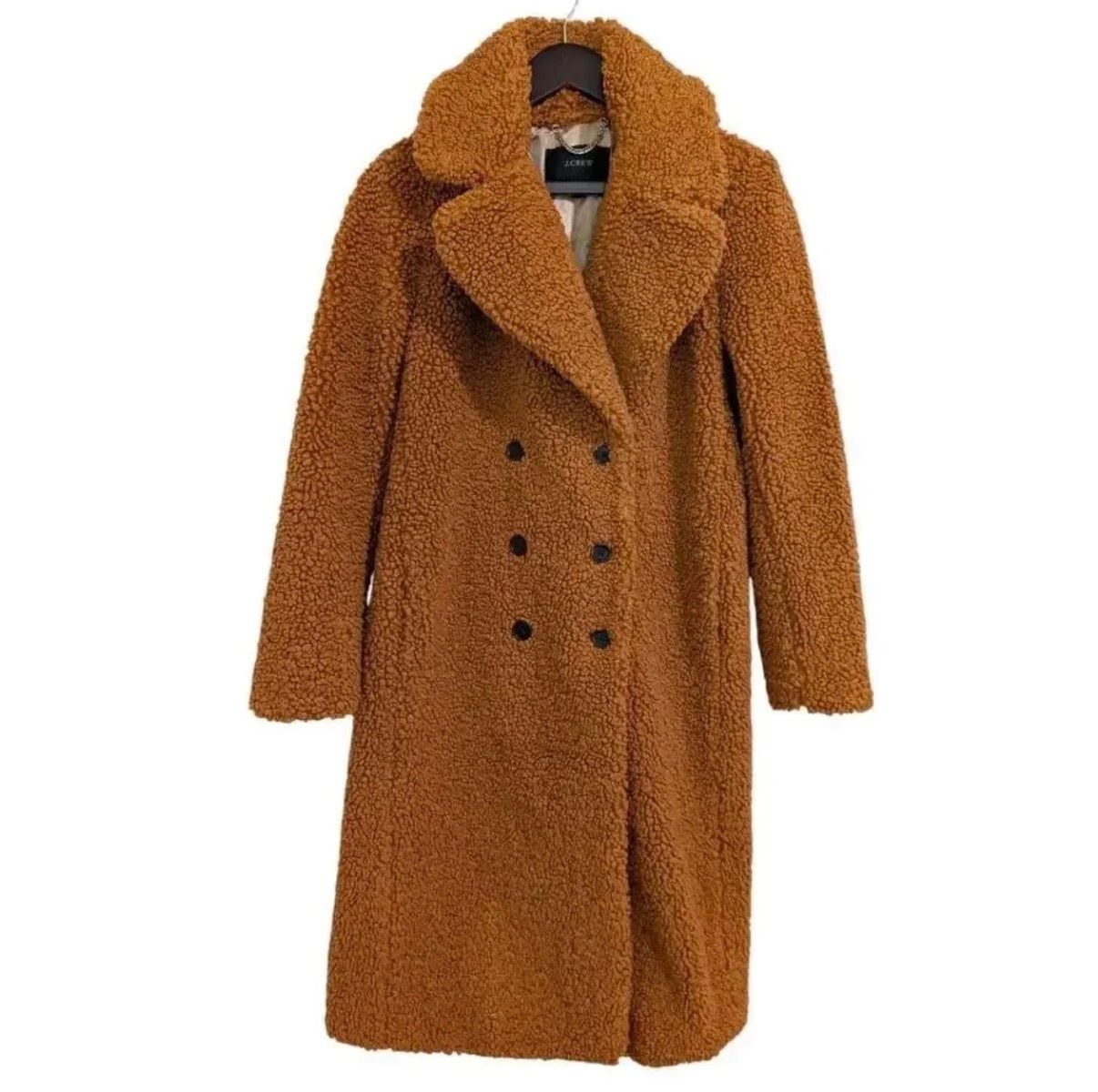 J.Crew Teddy Sherpa Long Coat Caramel Brown Double Breasted M 3