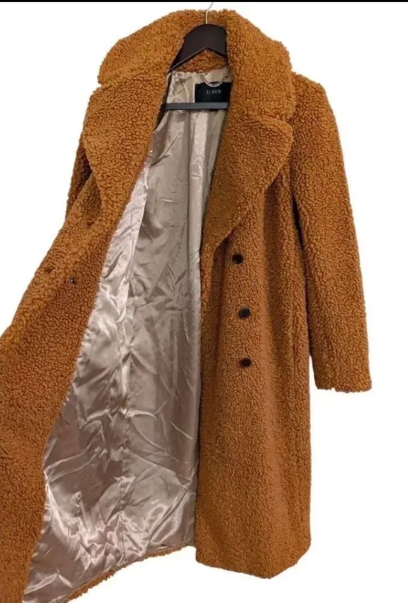 J.Crew Teddy Sherpa Long Coat Caramel Brown Double Breasted M 5