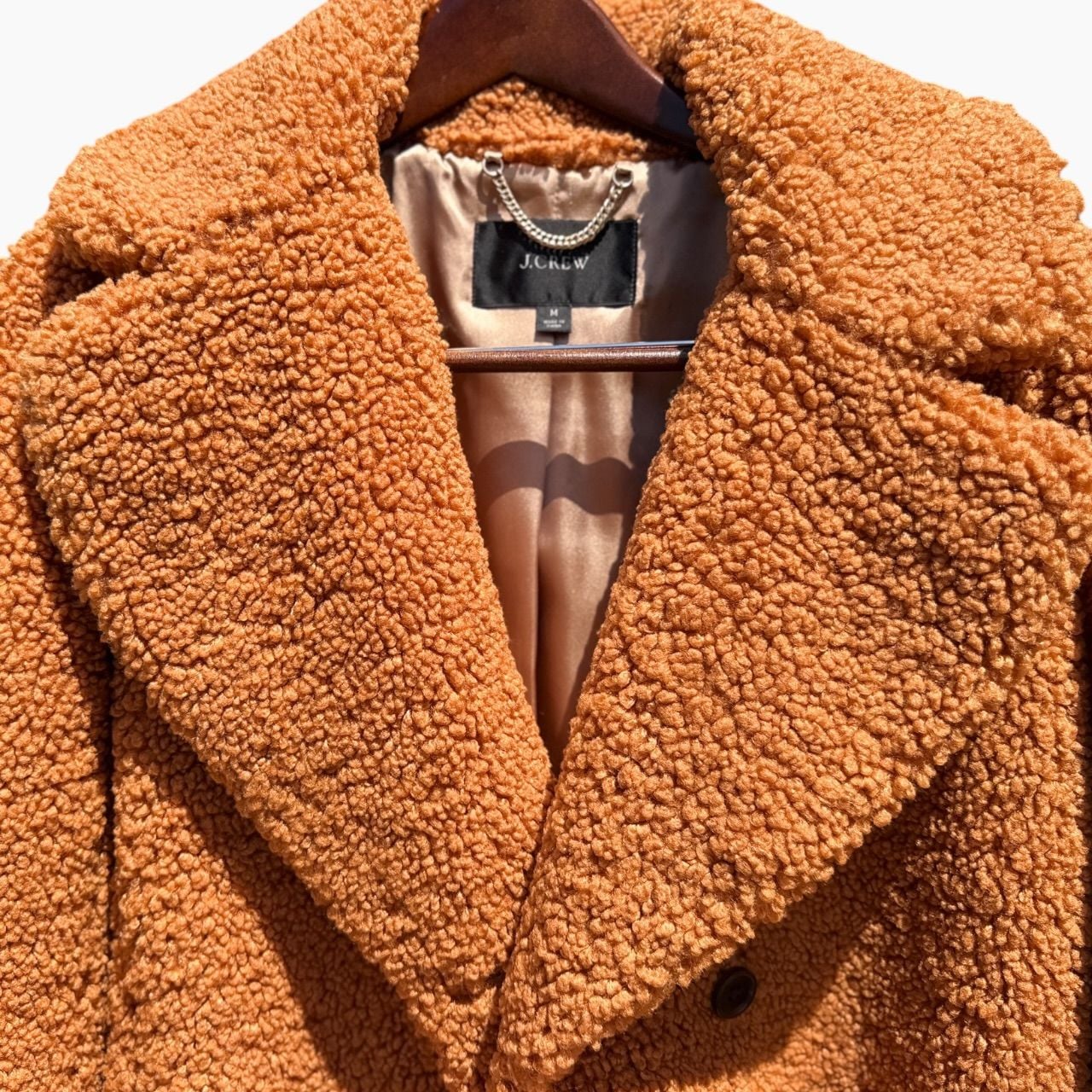J.Crew Teddy Sherpa Long Coat Caramel Brown Double Breasted M 8