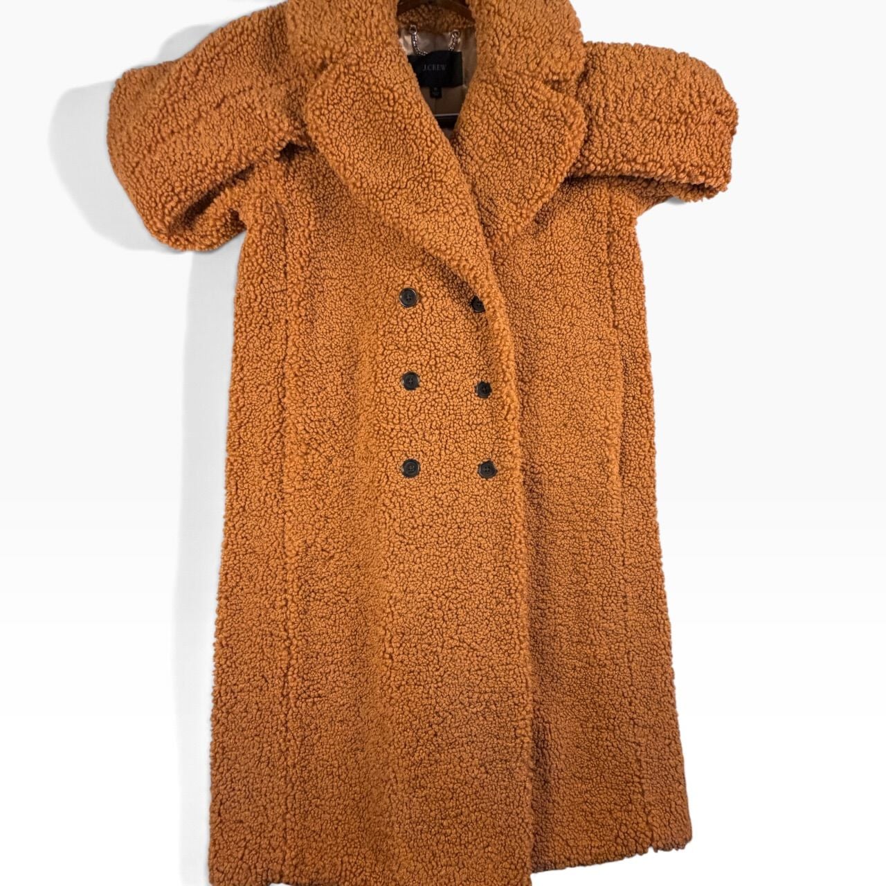 J.Crew Teddy Sherpa Long Coat Caramel Brown Double Breasted M 10