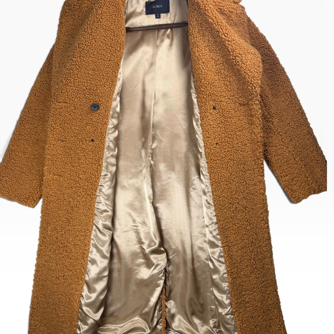 J.Crew Teddy Sherpa Long Coat Caramel Brown Double Breasted M 11