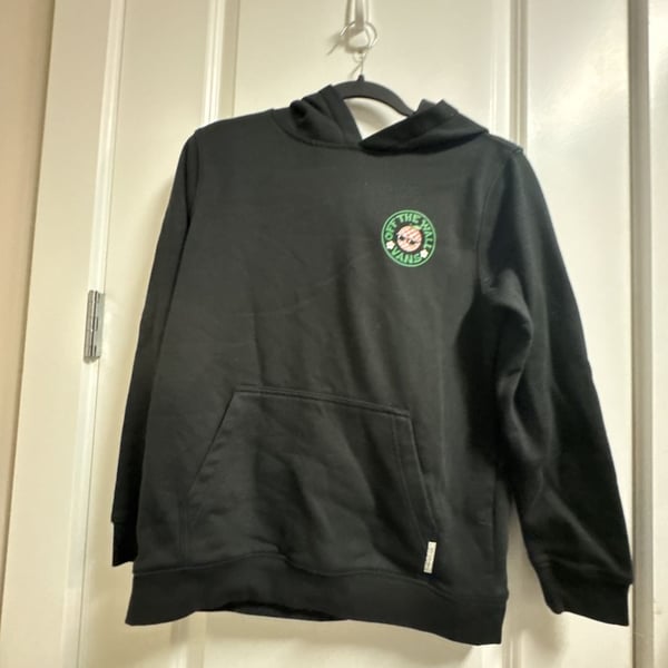 Vans Off The Wall Orange Hoodie Kids Size L Black Graphic