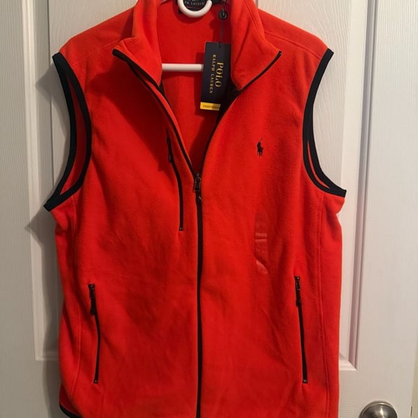 Polo Ralph Lauren Performance Fleece Vest Size L Orange Full Zip