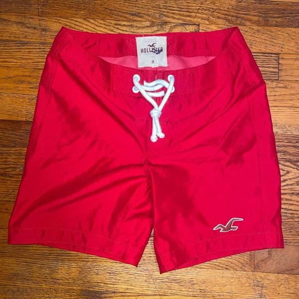 Hollister Red Mesh Shorts with White Lace-Up Closure Size M