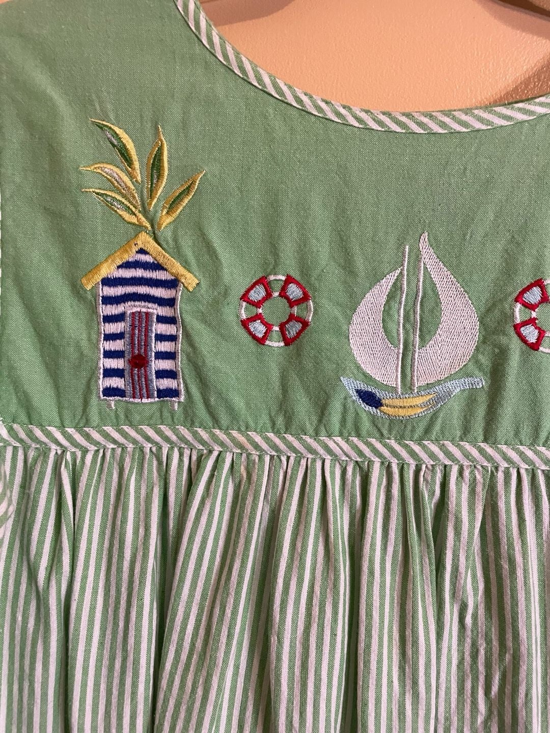 The Quacker Factory Green Striped Embroidered Patio Dress Size S 3