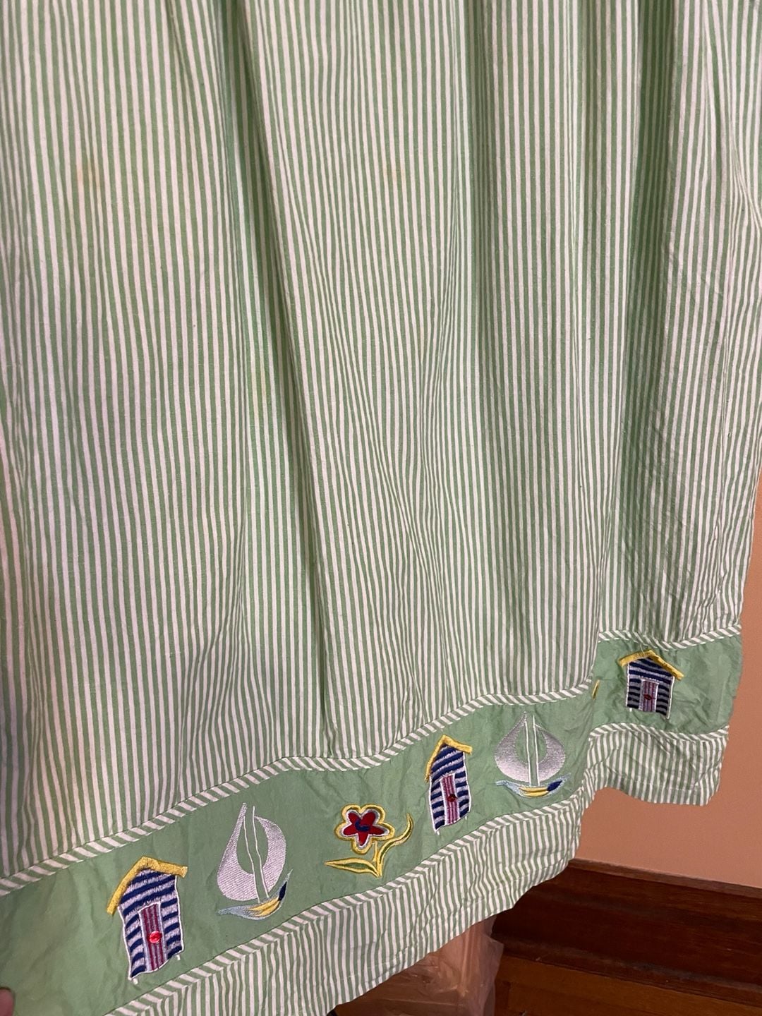 The Quacker Factory Green Striped Embroidered Patio Dress Size S 5