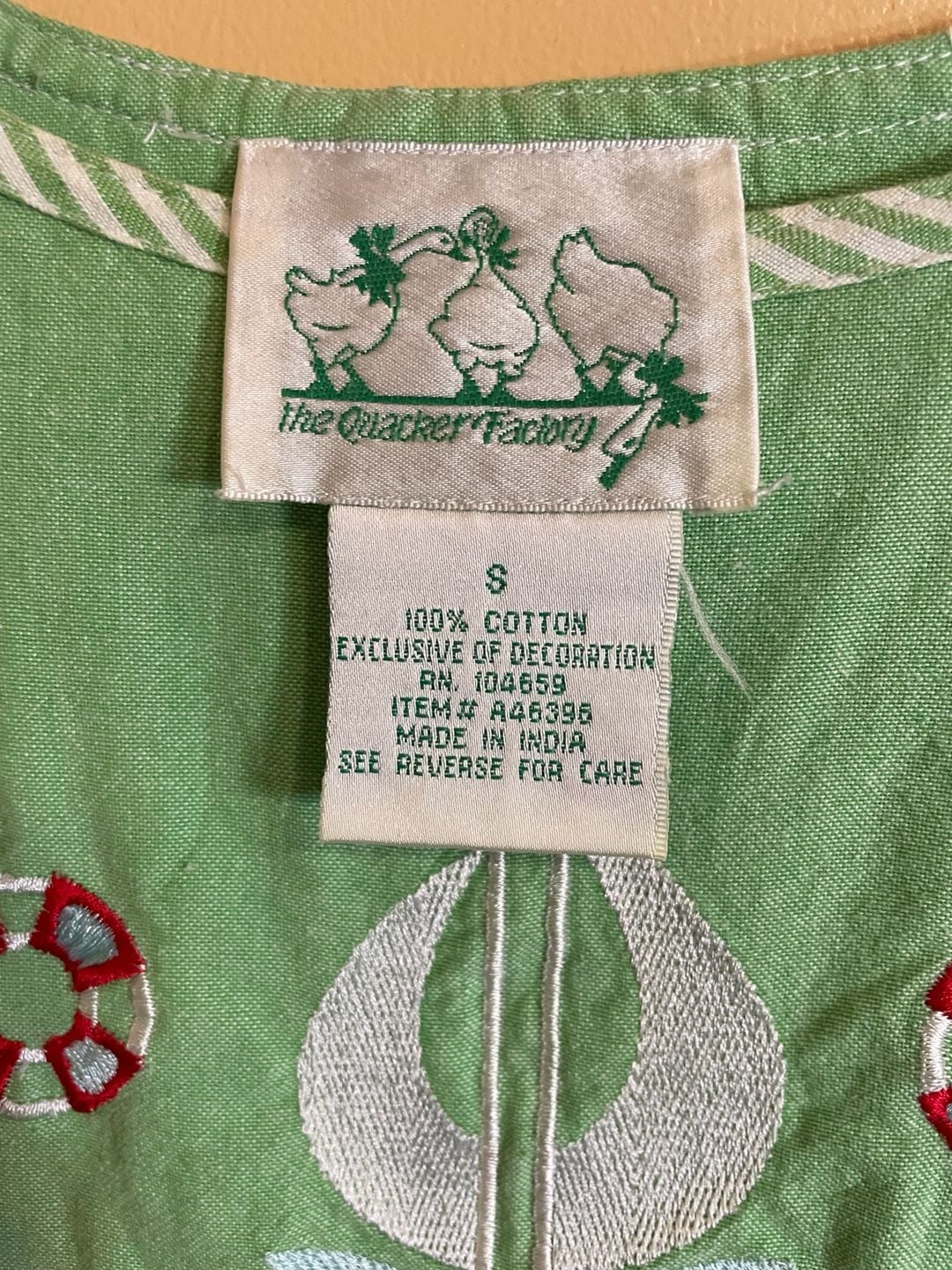 The Quacker Factory Green Striped Embroidered Patio Dress Size S 6