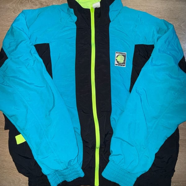 Nike Challenge Court Windbreaker Jacket Size XLT Blue Black Neon Green