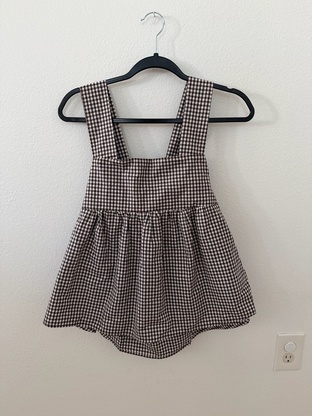 Gingham Babydoll Tank Top Size S Brown White Plaid Bowtie Backless Peplum Cami 2