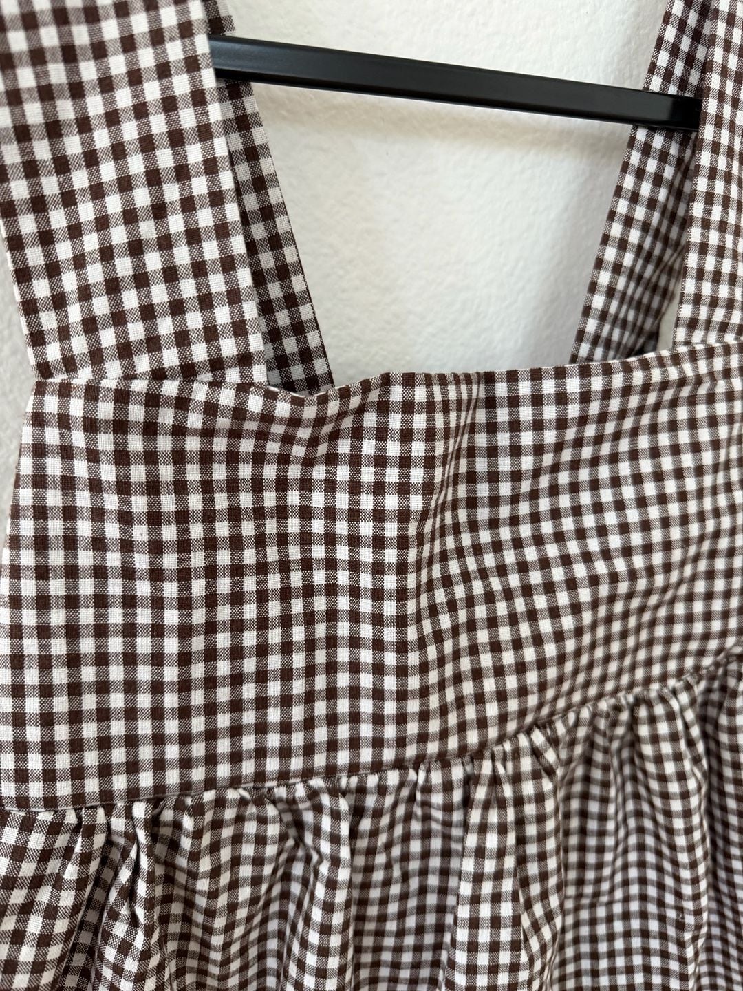 Gingham Babydoll Tank Top Size S Brown White Plaid Bowtie Backless Peplum Cami 4